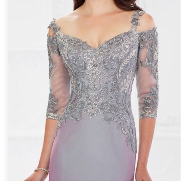 Mon Cheri off the shoulder lace bodice 3/4 sleeves long gown - Picture 3 of 9